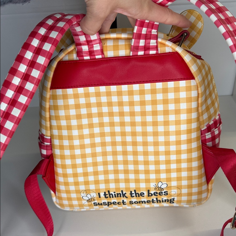 Loungefly Winnie the Pooh Gingham SET backpack AND wallet honey bees purse - Picture 7 of 14